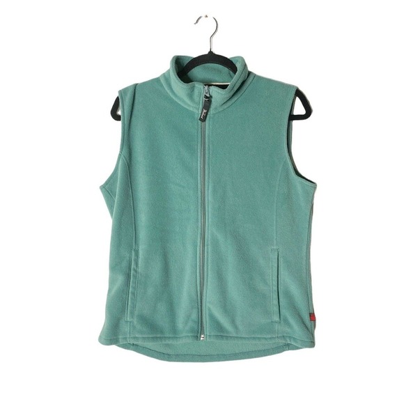 Woolrich Womens Fleece Vest Full Zip Sz M Green Pockets Warm - Picture 1 of 7